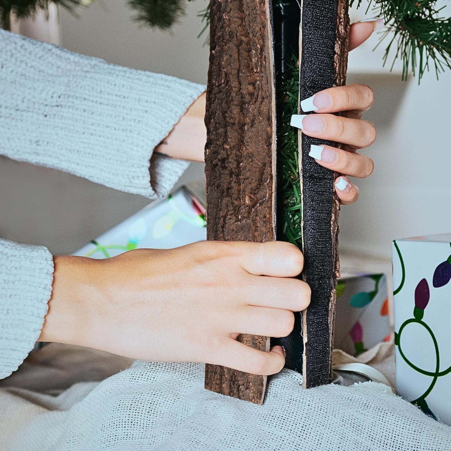 Ayieyill Faux Brown Bark Xmas Tree Skirt Hides Fake Pole