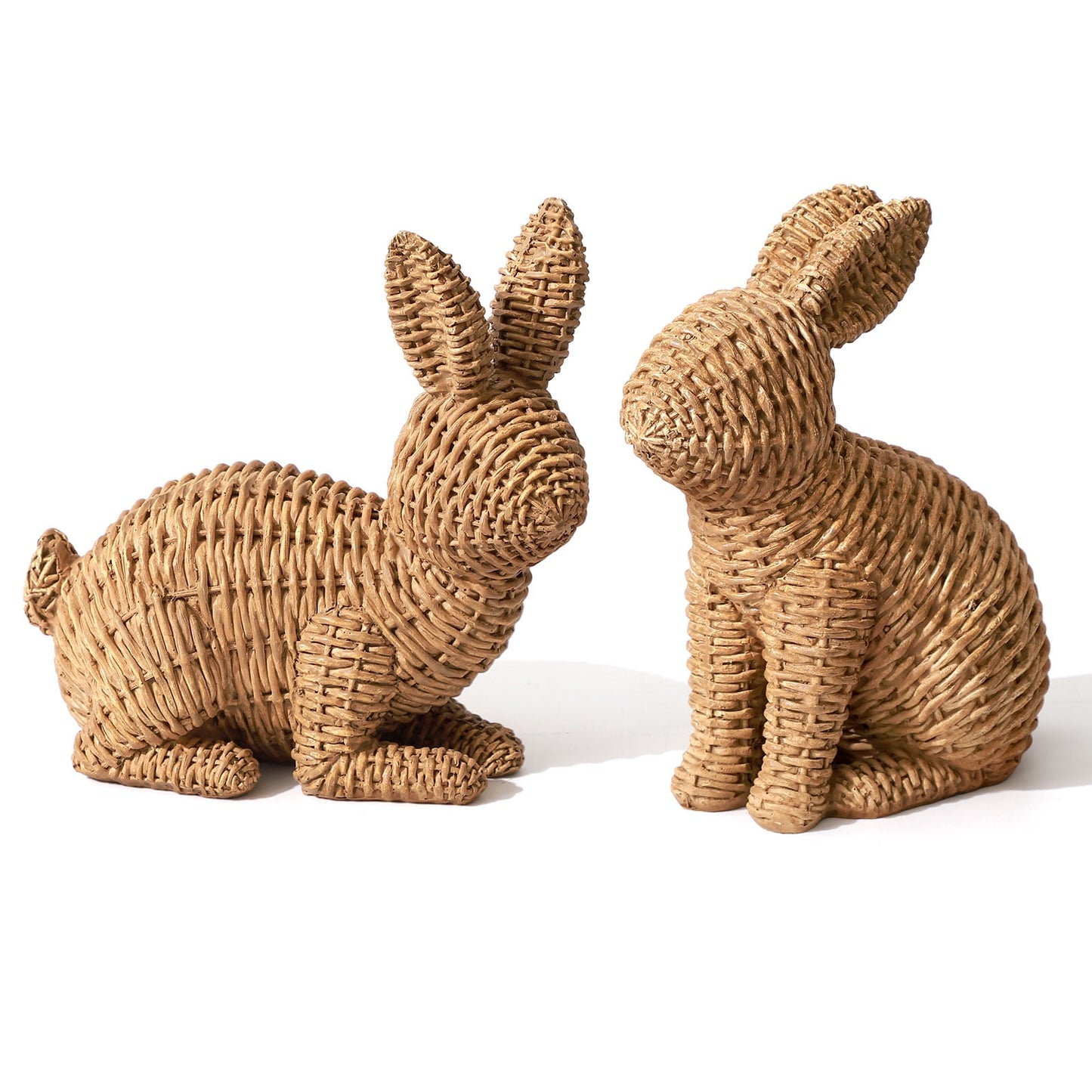 Ayieyill 2 Pcs Easter Rabbit Decor, Easter Rattan Bunny Resin Ornaments for Home Courtyard Tabletop to Enhance The Easter Atmosphere