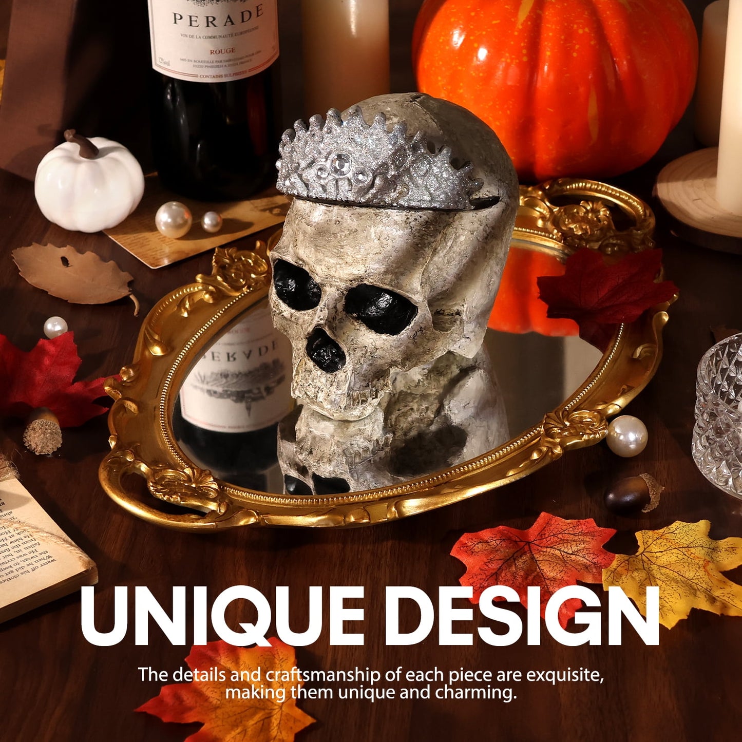 Ayieyill Halloween Skull Decorations Indoor Skull Decor Halloween Figurines Skull with Crown