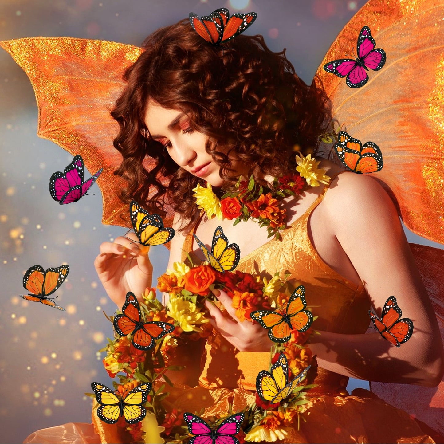 Ayieyill 40 Pcs Monarch Butterfly Cinco de Mayo Decorations Orange Butterflies for Crafts Premium Fake Butterflies Dia De Los Muertos Decor Wall Decor for Room, Wedding, Party  (4.72''L x 3.1'' H)
