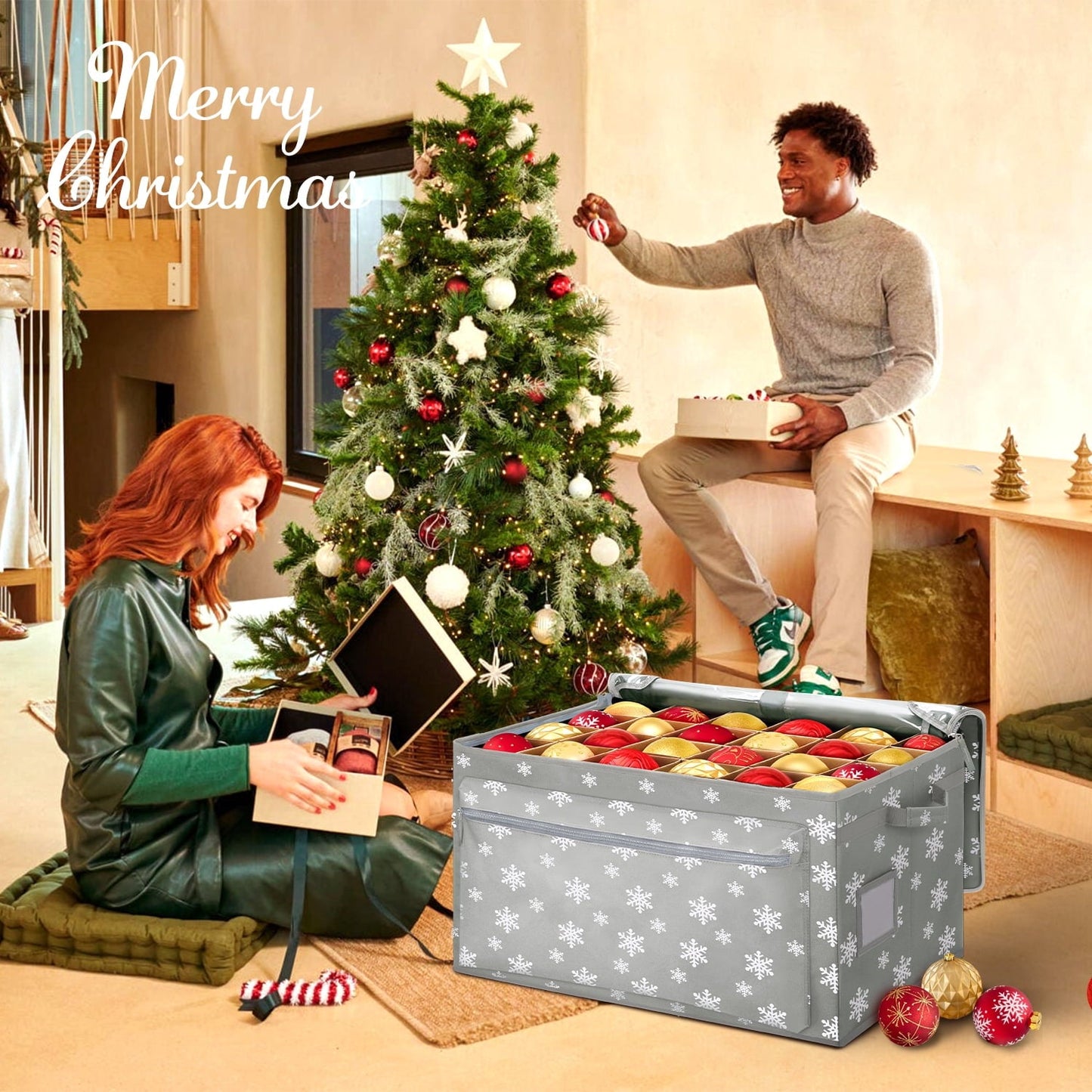 Ayieyill Premium Christmas Ornament Storage Container - Holds Up to 72-4” Ornaments Durable 600D Fabric - Adjustable Dividers - 3 Individual Trays
