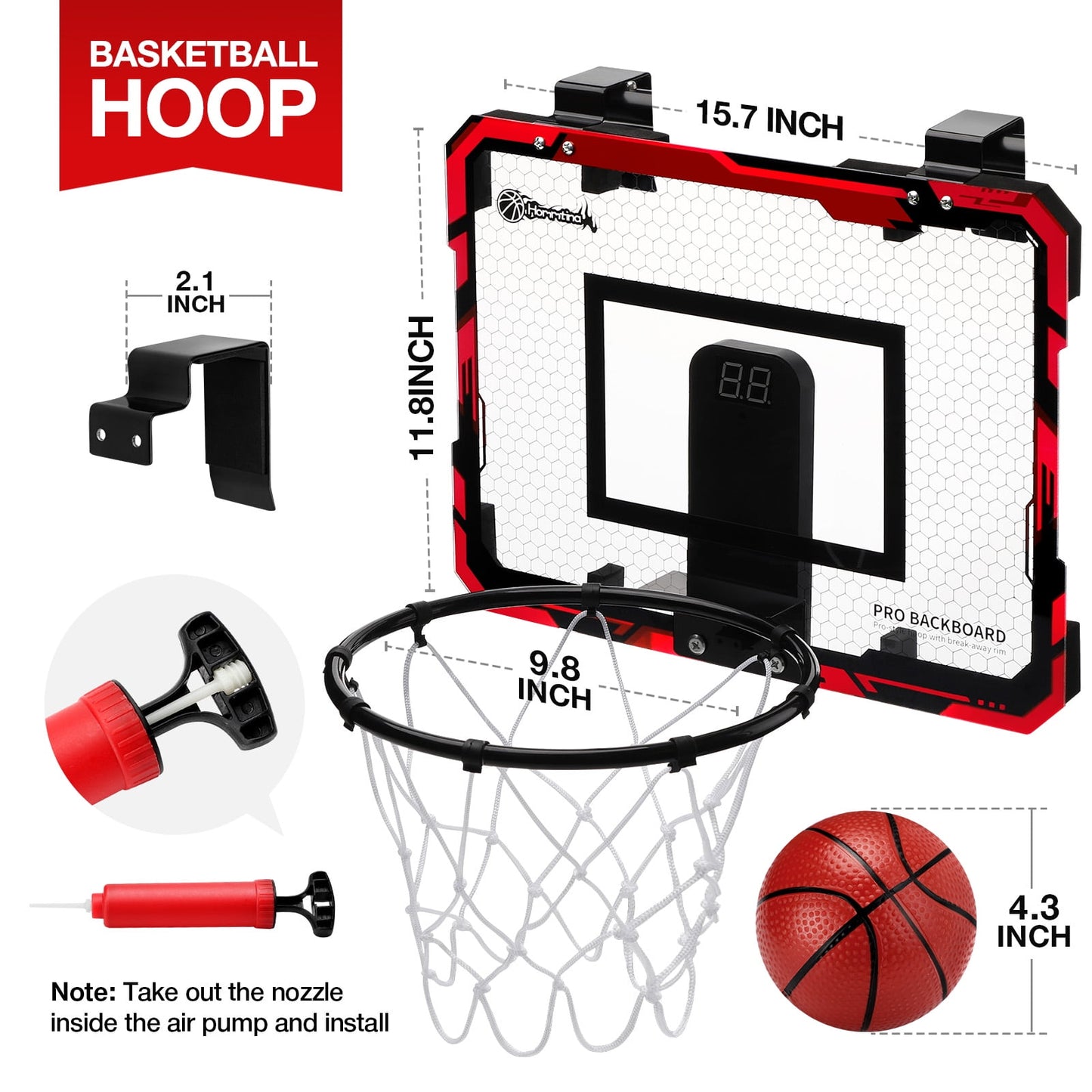 Ayieyill Basketball Hoop Indoor for Kids 15.7" x 11.8" - Automatic Scoring Basketball Hoop Mini Basketball Hoop for Door with 3 Balls, Basketball Toy for Kids Boy Toys Teens Adults