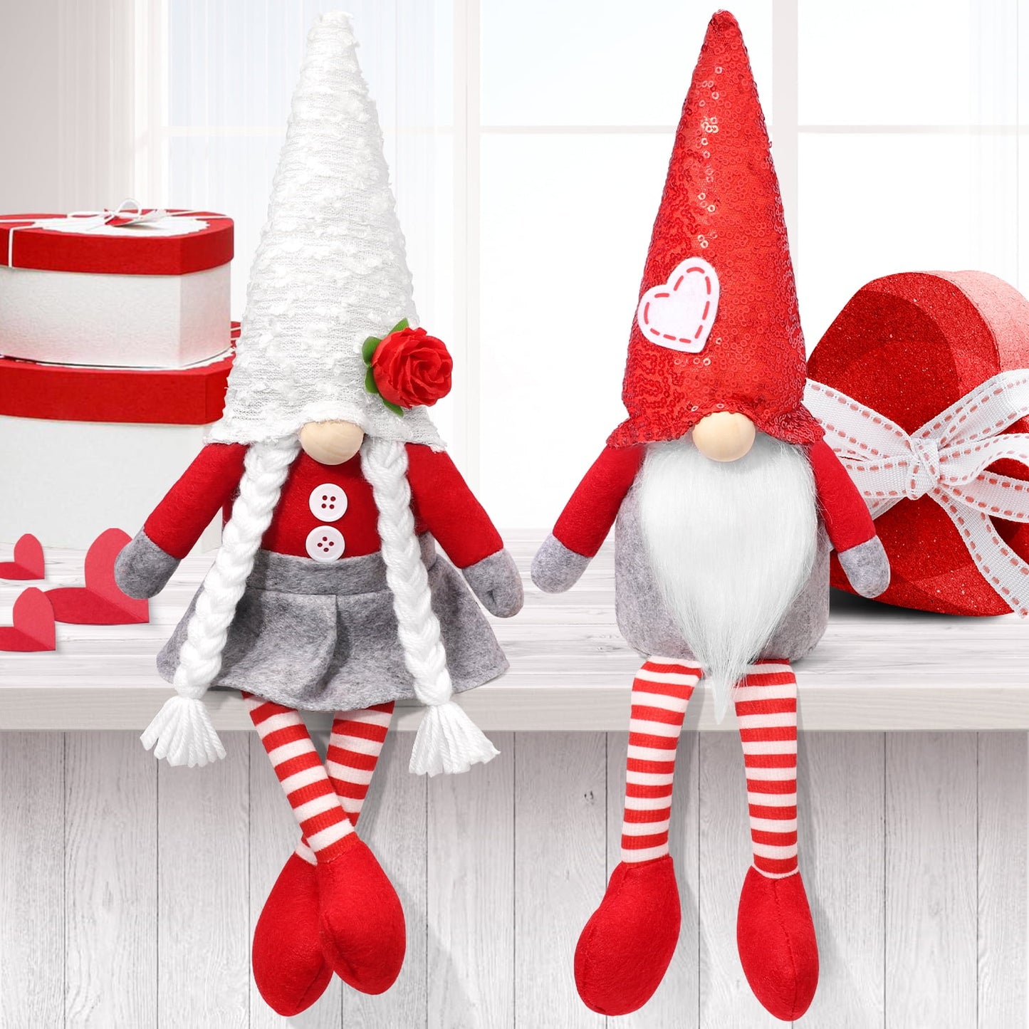 Ayieyill Valentines Day Gnome Plush Elf Decorations - 2PCS Mr and Mrs Handmake Scandinavian Tomte