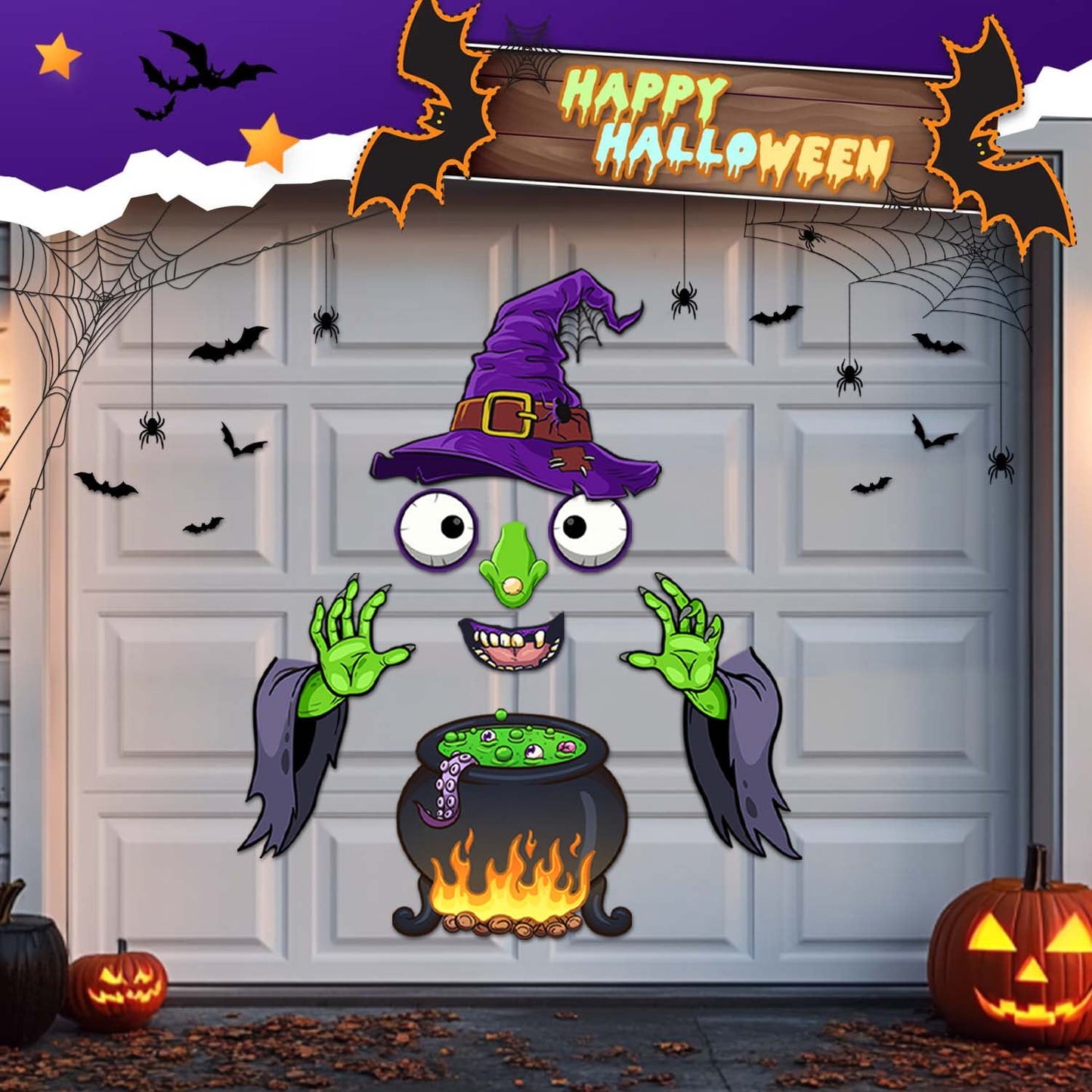 Ayieyill Halloween Trunk or Treat Car Decorations Kit, Scary Witch Face Sticker Halloween Decoration, Halloween Decorations for Car Mantel Garage Door