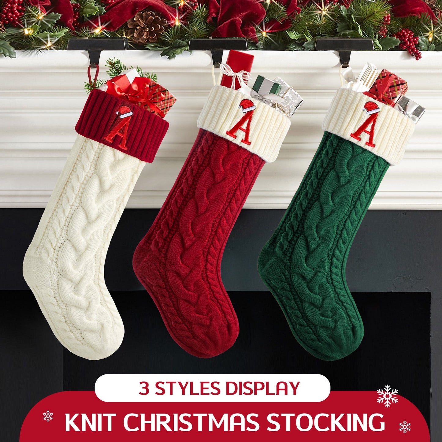 Ayieyill Christmas Stockings with Letters, Super Soft Monogram Christmas Stockings Xmas Gift | 20 Inches