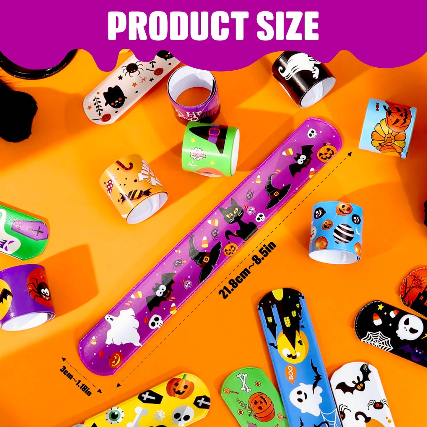 Ayieyill 36 PCS Halloween Slap Bracelets for Kids, Halloween Bracelets Bulk for Girls Boys, Kids Halloween Toys for Halloween Party Favors