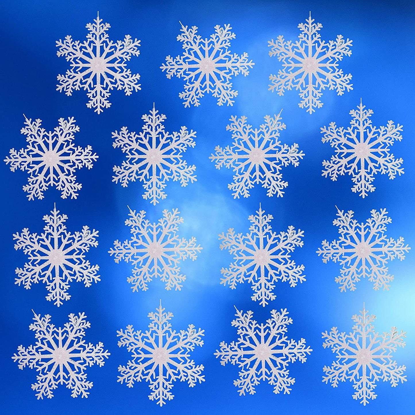 Ayieyill 6pcs Large White Snowflakes Decorations, 12” Big Plastic Glitter Snowflake for Winter Indoor Outdoor Christmas Tree Decorations Giant Craft Snowflakes