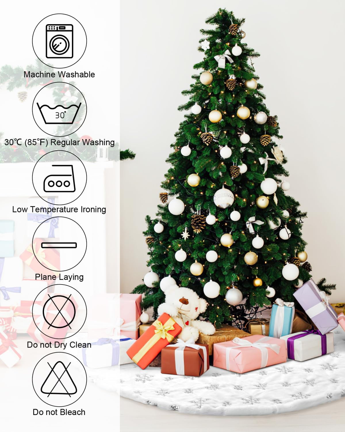 Ayieyill Christmas Tree Skirt, 36 Inches Faux Fur White Christmas Tree Skirt for Christmas Tree Decorations Xmas Tree Skirt