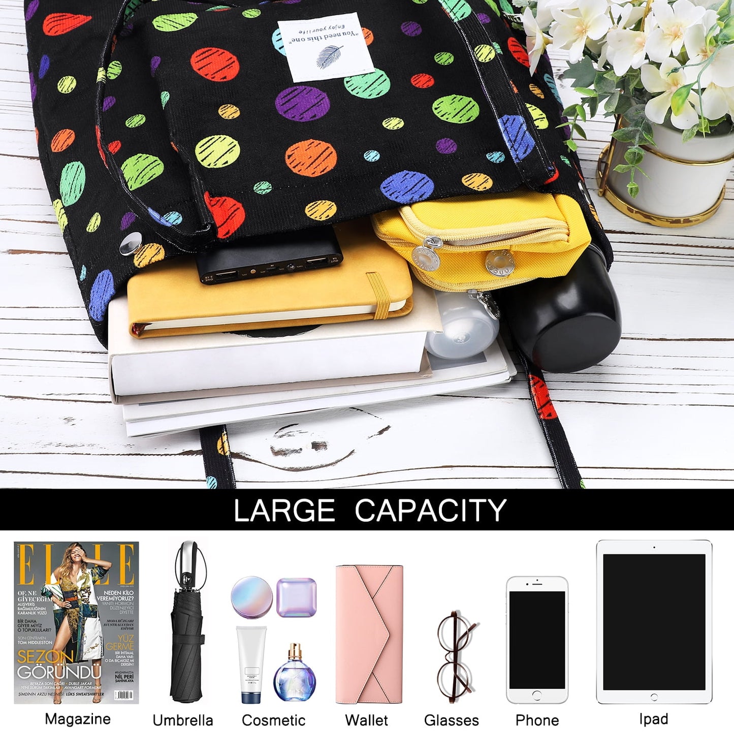 Ayieyill Corduroy Tote Bag Large for Women Girl Lady Canvas Shoulder Cord Purse and Handbags with Inner Pocket