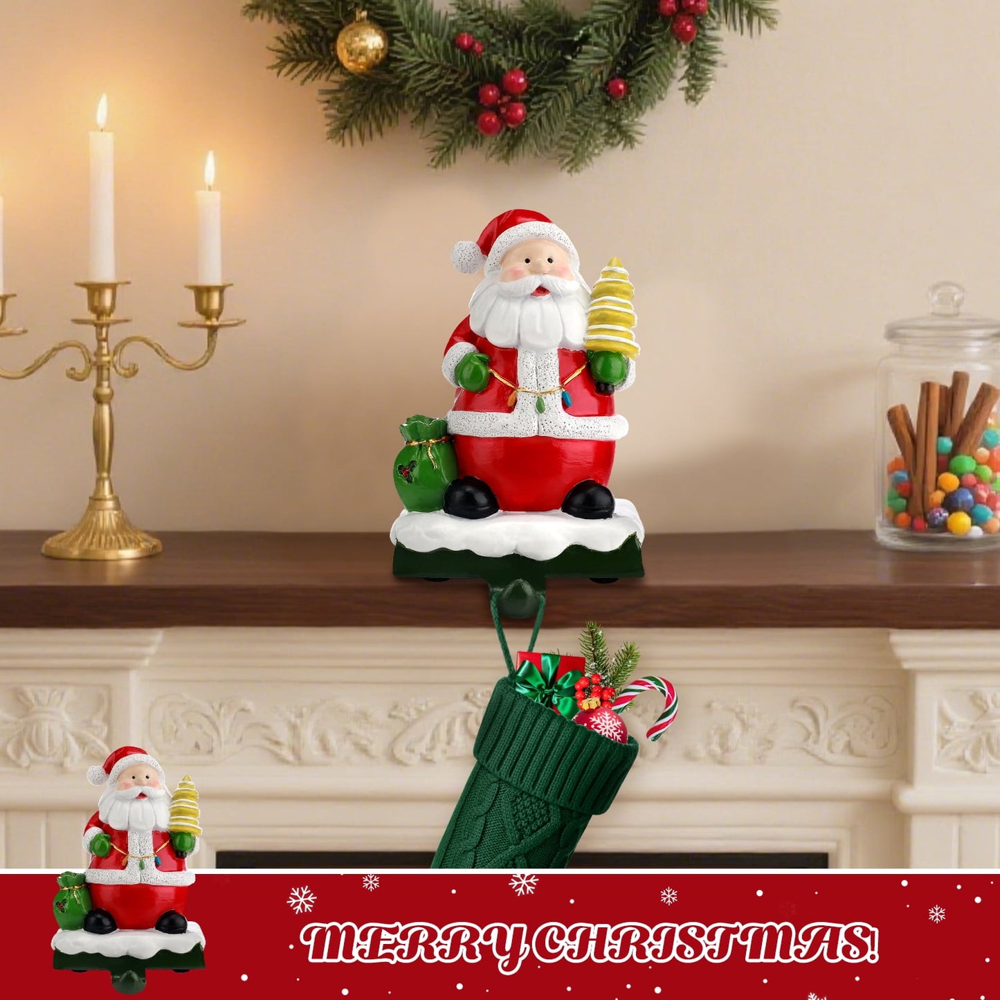 Ayieyill Christmas Santa Claus Stocking Holder, Resin Stocking Holders for Mantle Christmas Decorations