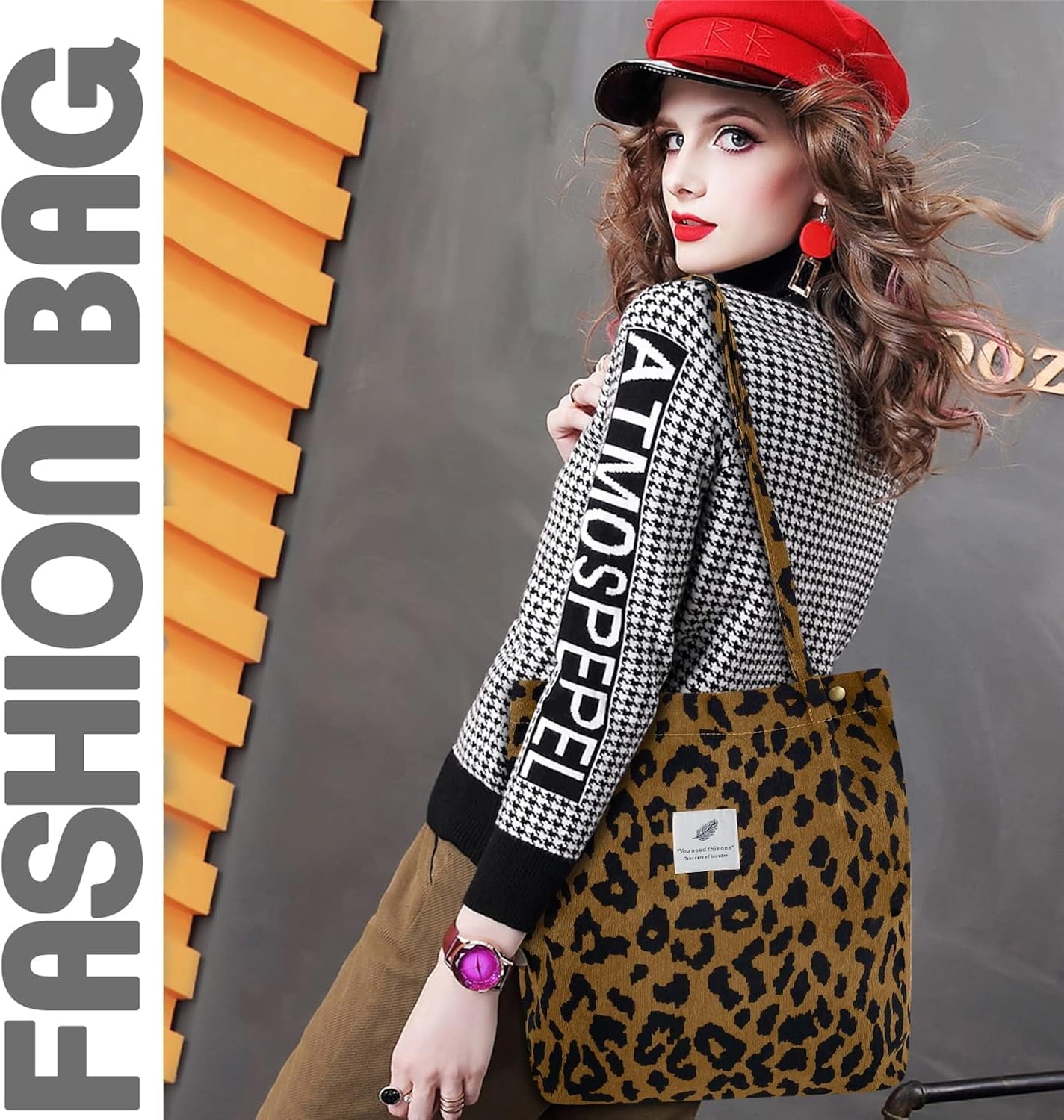 Ayieyill Corduroy Tote Bag Large for Women Girl Lady Canvas Shoulder Cord Purse and Handbags with Inner Pocket
