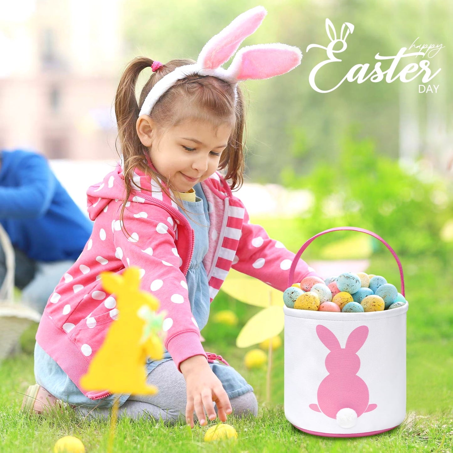 Ayieyill Easter Basket, Easter Bunny Baskets for Kids with Cute Rabbit Ears Stripe, Easter gift baskets