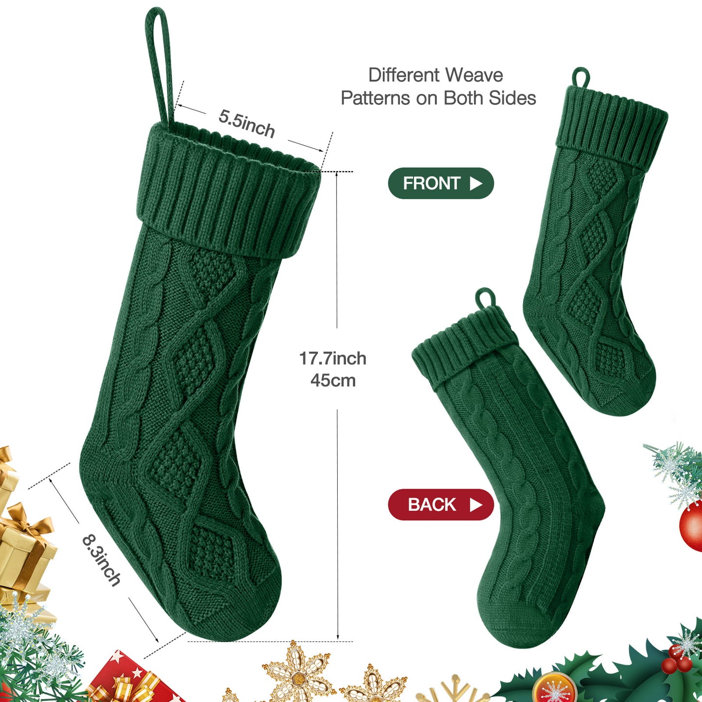 Ayieyill 6 Pcs Christmas Stockings Knitted Xmas Stockings Double-Sided 18 Inches Fireplace Stockings for Family Christmas Decorations