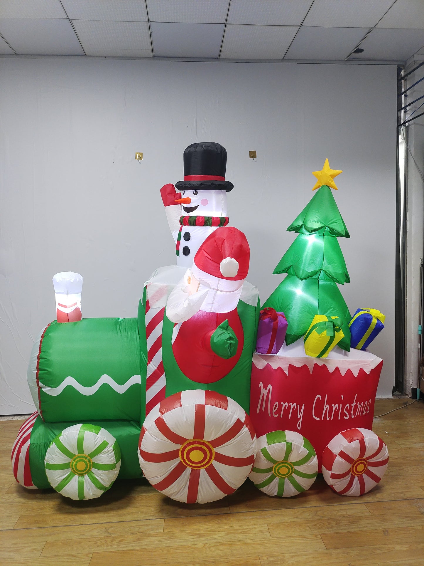 Ayieyill 10.5FT Christmas Inflatables Santa Claus on The Train with Elf and Snowman Built-in  Blow up Outdoor Lawn Yard Decoration Christmas Inflatable Outdoor decoration