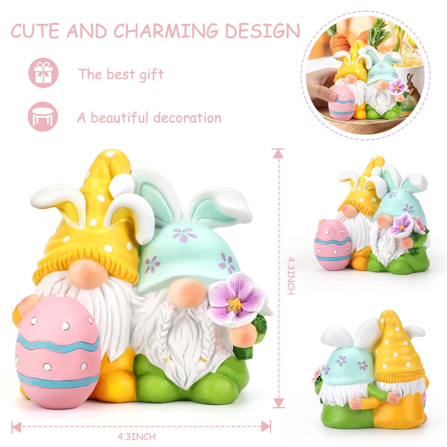 Ayieyill Easter Gnomes Decorations Easter Bunny Gnomes Cute Spring Swedish Tomte Gnomes Resin Gnome