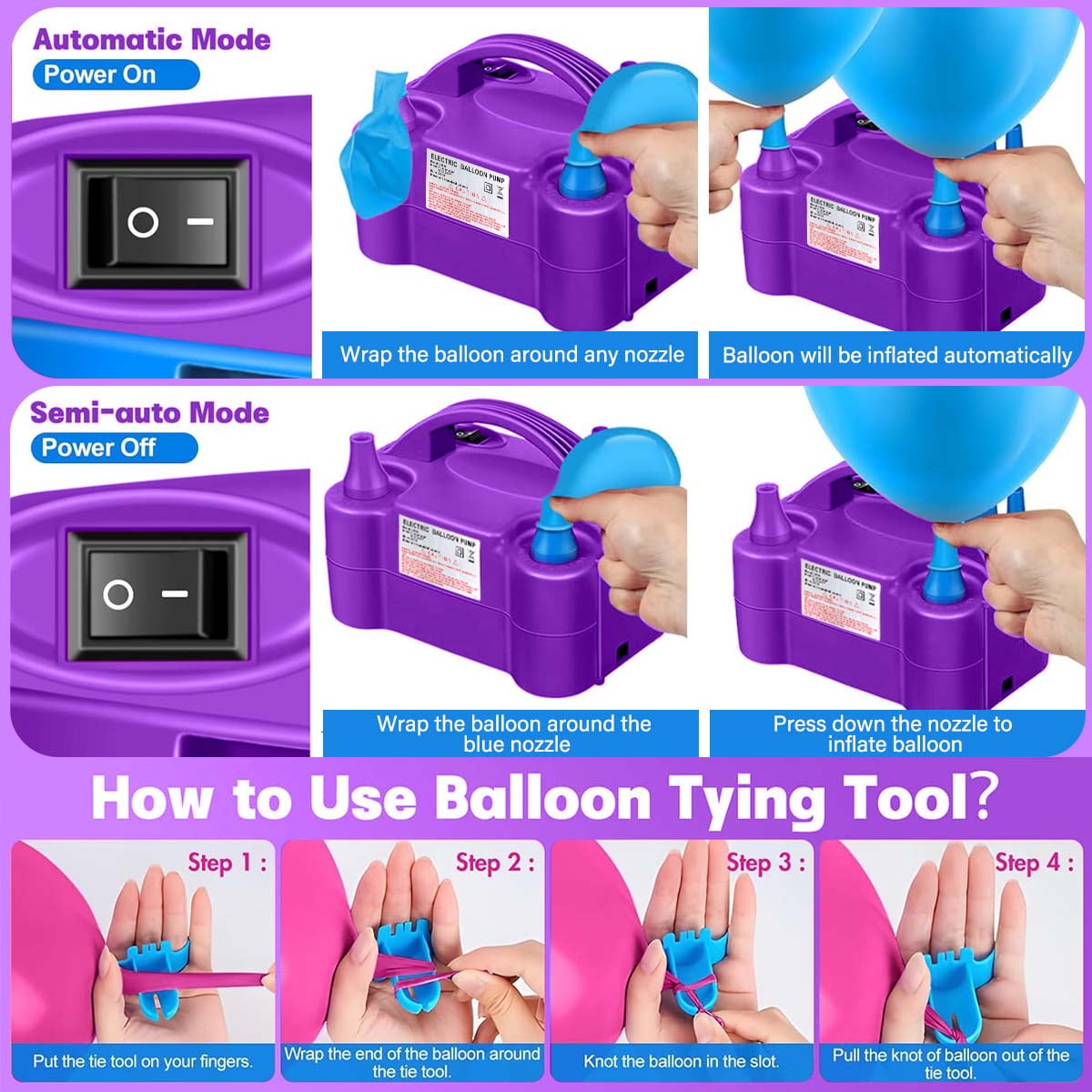 Ayieyill Balloon Pump Electric, Portable Dual Nozzle Electric Balloon Blower Machine, Balloon Inflator Air Pump for Party Decorations