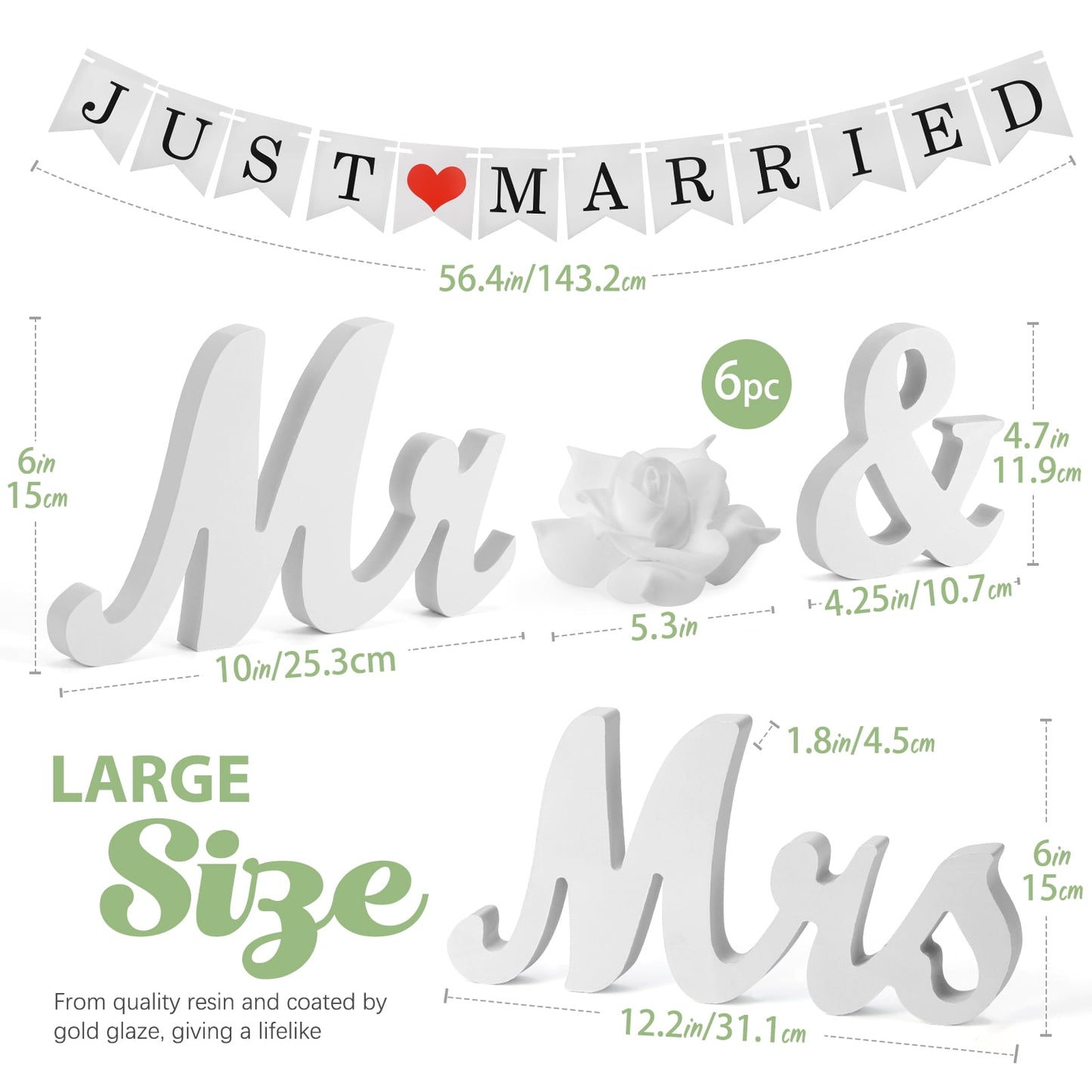 Ayieyill Mr and Mrs Sign for Wedding Party Table, Wedding Decorations for Reception, Wedding Signs (White with Banner)