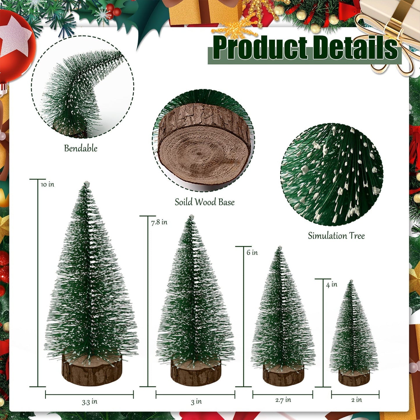 Ayieyill Mini Christmas Trees Decorations - 6pcs Small Bottle Brush Trees, Artificial Tabletop Christmas Tree for Indoor Outdoor Home Room Party