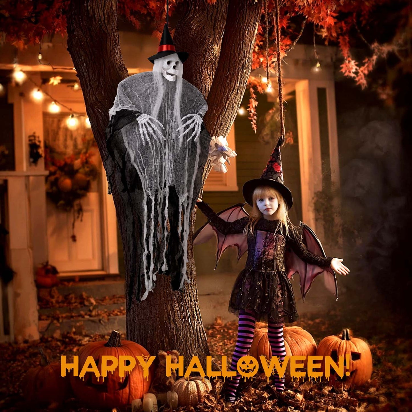 Ayieyill 3pcs Halloween Hanging Ghosts, Halloween Decorations Outdoor Indoor Scary Skeleton Ghosts, Haunted House Props