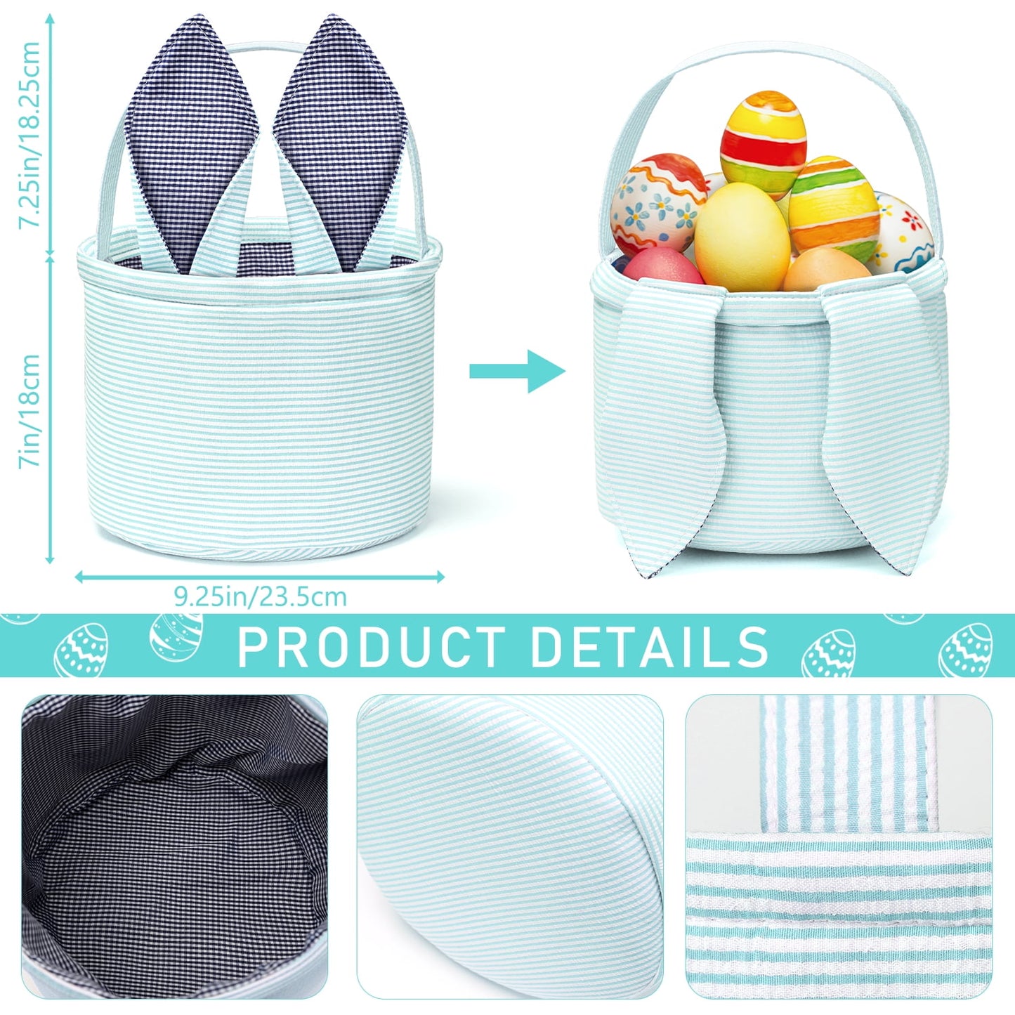 Ayieyill Easter Basket, Easter Bunny Baskets for Kids with Cute Rabbit Ears Stripe, Easter gift baskets