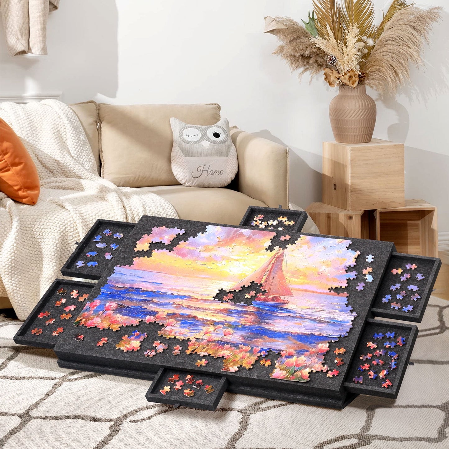 Ayieyill 1000 Piece Rotating Puzzle Board with Drawers and Cover,21"x31"Portable Felt Jigsaw Puzzle Table for Adults Portable,Lazy Susan Spinning Puzzle Boards Birthday Gift for Mom