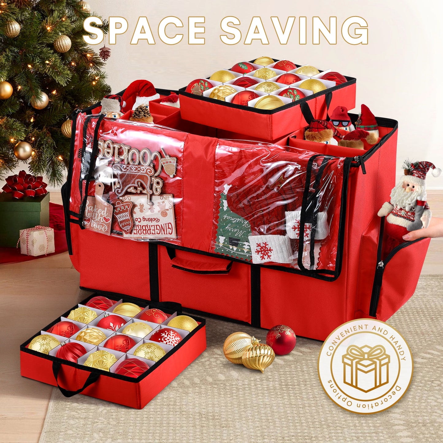 Ayieyill Premium Christmas Ornament Storage Container with Dividers, Fits Up to 73 Ornaments, 600D Tear