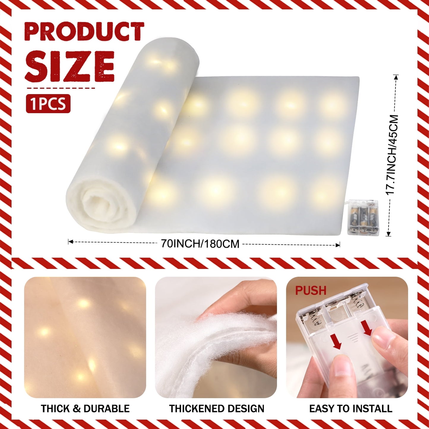 Ayieyill 1Pcs LED Christmas Snow Blanket for Christmas Village, Fake Snow Blanket for Christmas Decoration, Village Display, Under The Christmas Tree( 70 x 17.7 inch)