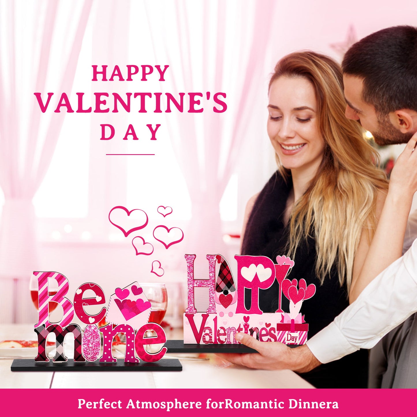Ayieyill 4 Pcs Valentine's Day Decorations Love Wooden Table Sign, Romantic Tabletop Centerpiece Signs Ornaments
