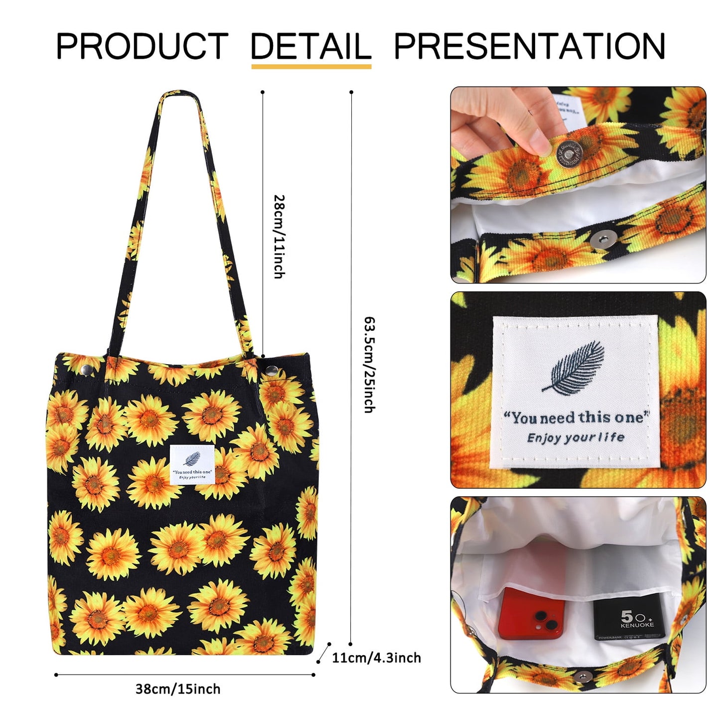 Ayieyill Corduroy Tote Bag Large for Women Girl Lady Canvas Shoulder Cord Purse and Handbags with Inner Pocket