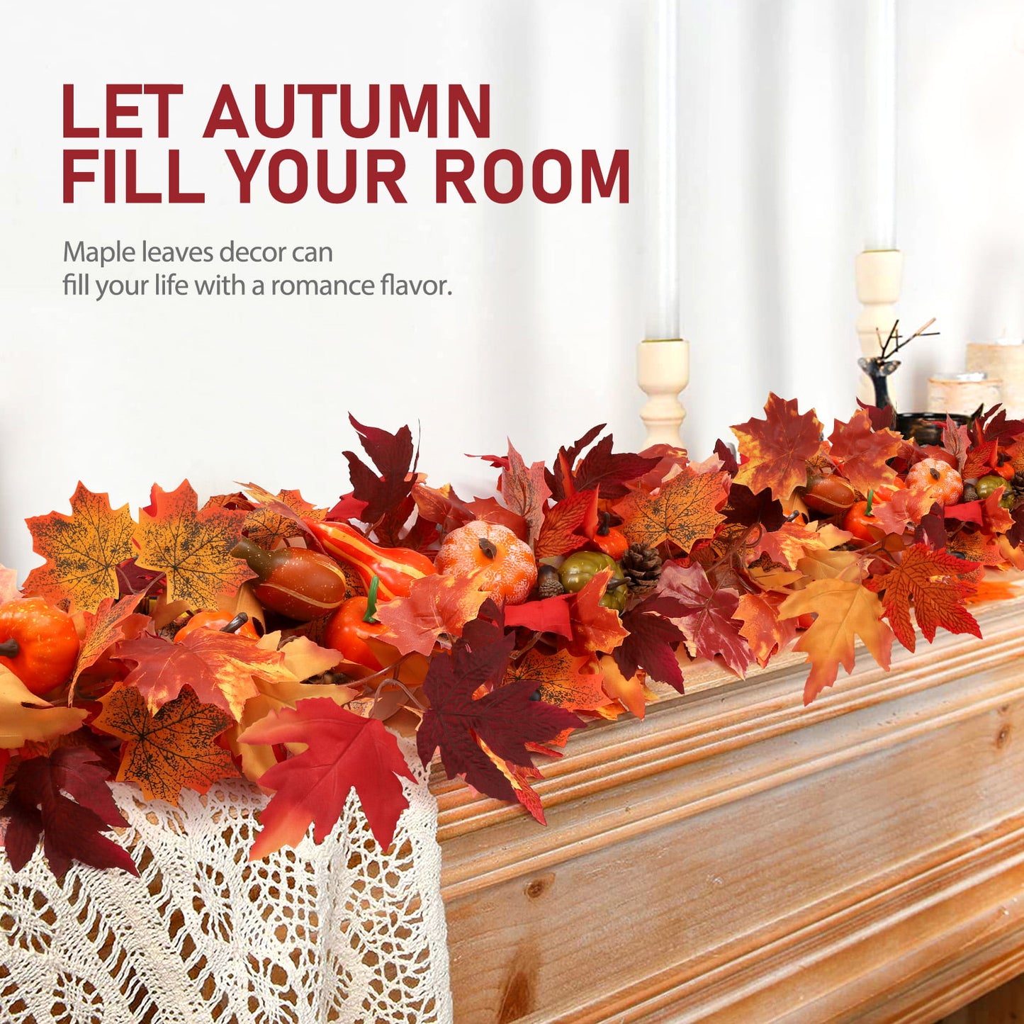 Ayieyill 50 PCS Fall Garland Maple Leaf Artificial Pumpkins and Gourds Set