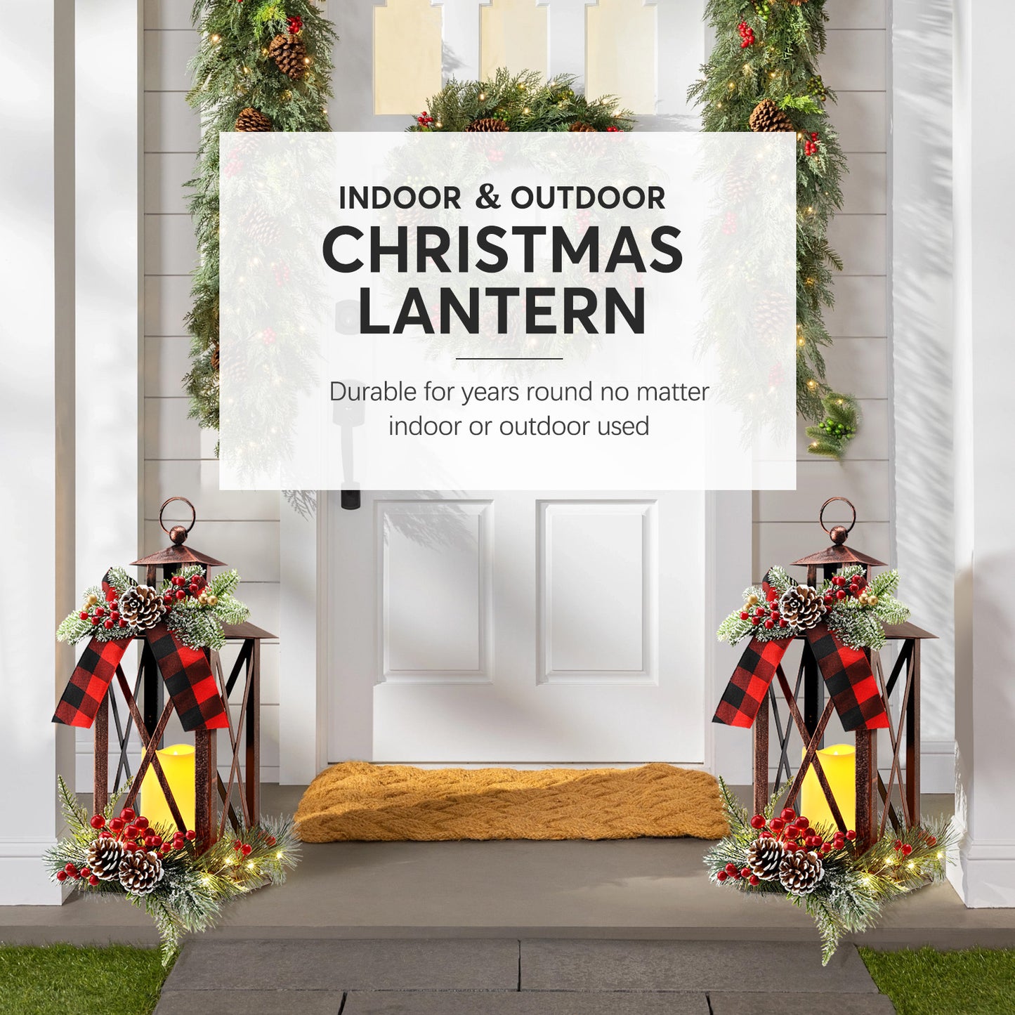 Ayieyill 15" Tall Christmas Lanterns Indoor Outdoor with LED and Ribbon, Hanging Christmas Decortions Candle Lanterns | Bronze