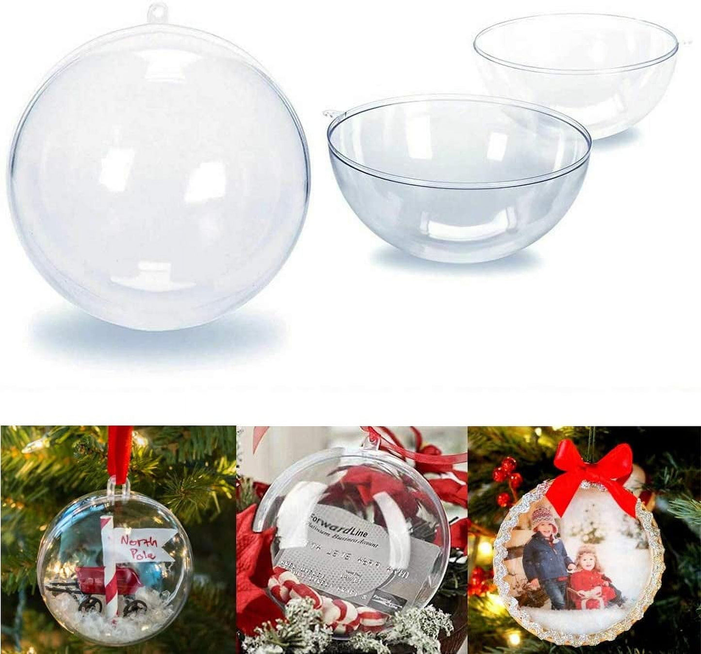 Ayieyill 20 Pack Clear Plastic Christmas Ornaments 3.15in Fillable Ornaments DIY Christmas Balls for Tree Decor
