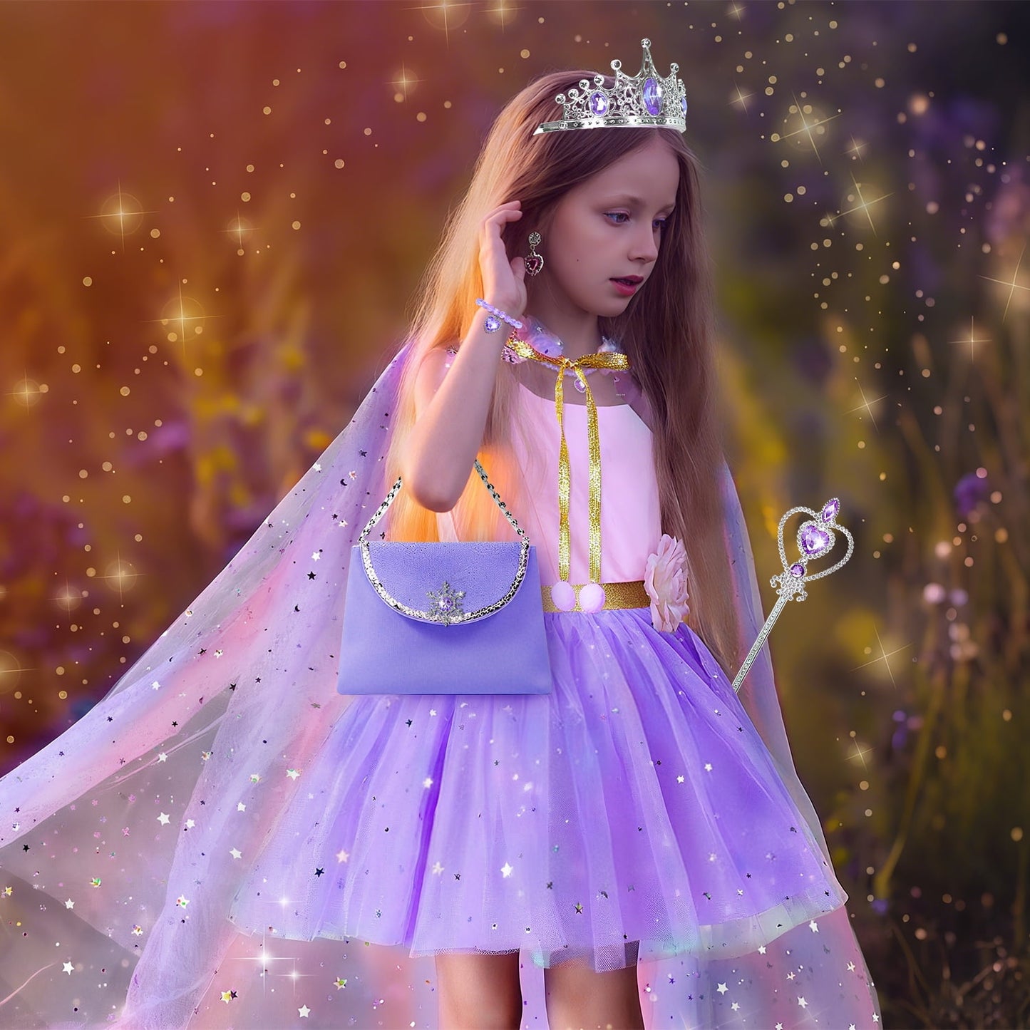 Ayieyill Princess Dress up Clothes for Little Girl, 11Pcs Princess Cape with Crown, Princess Dresses for Girl 3-8 Birthday Gift