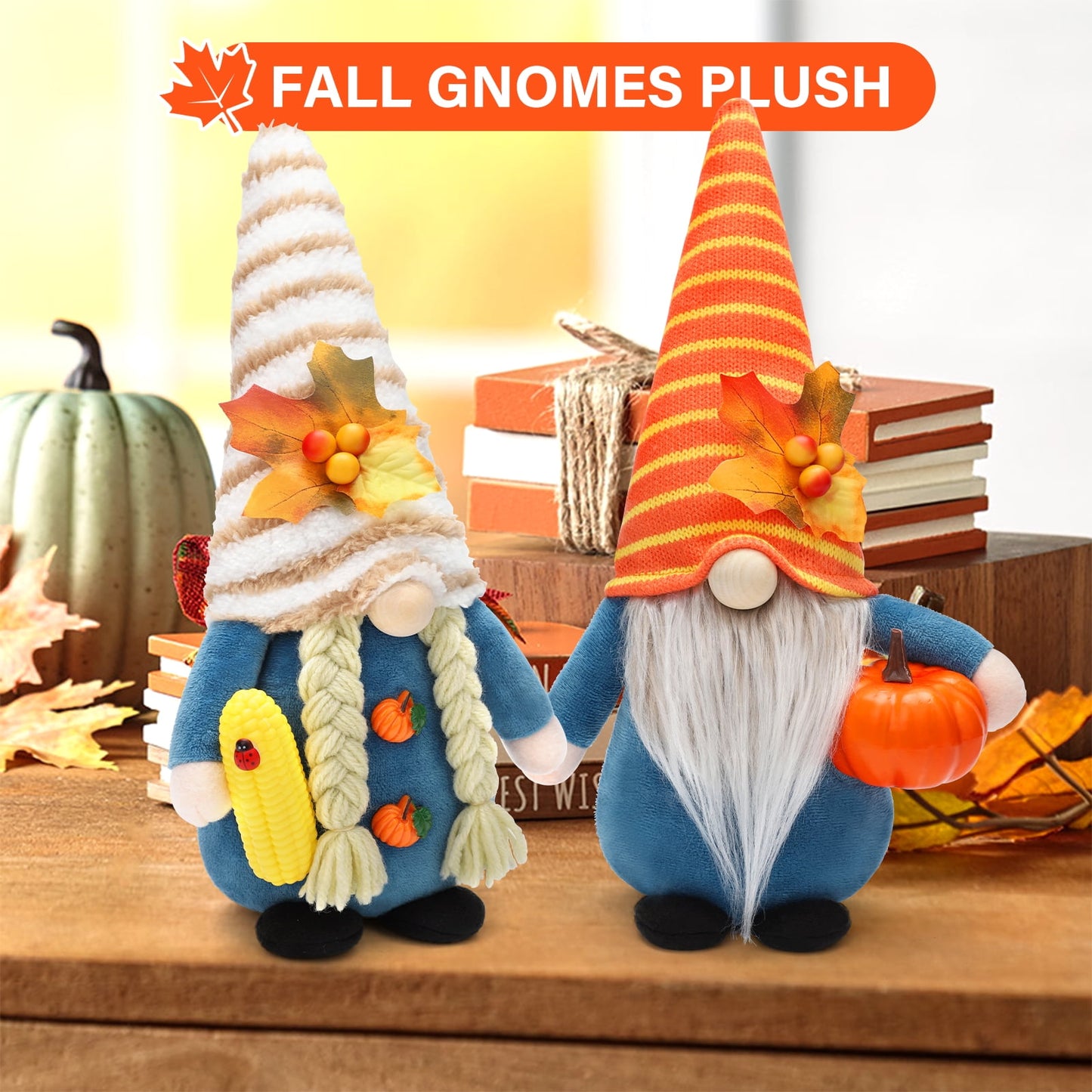 Ayieyill Thanksgiving Gnome Decorations, 2Pack Handmade Fall Harvest Gnome Plush