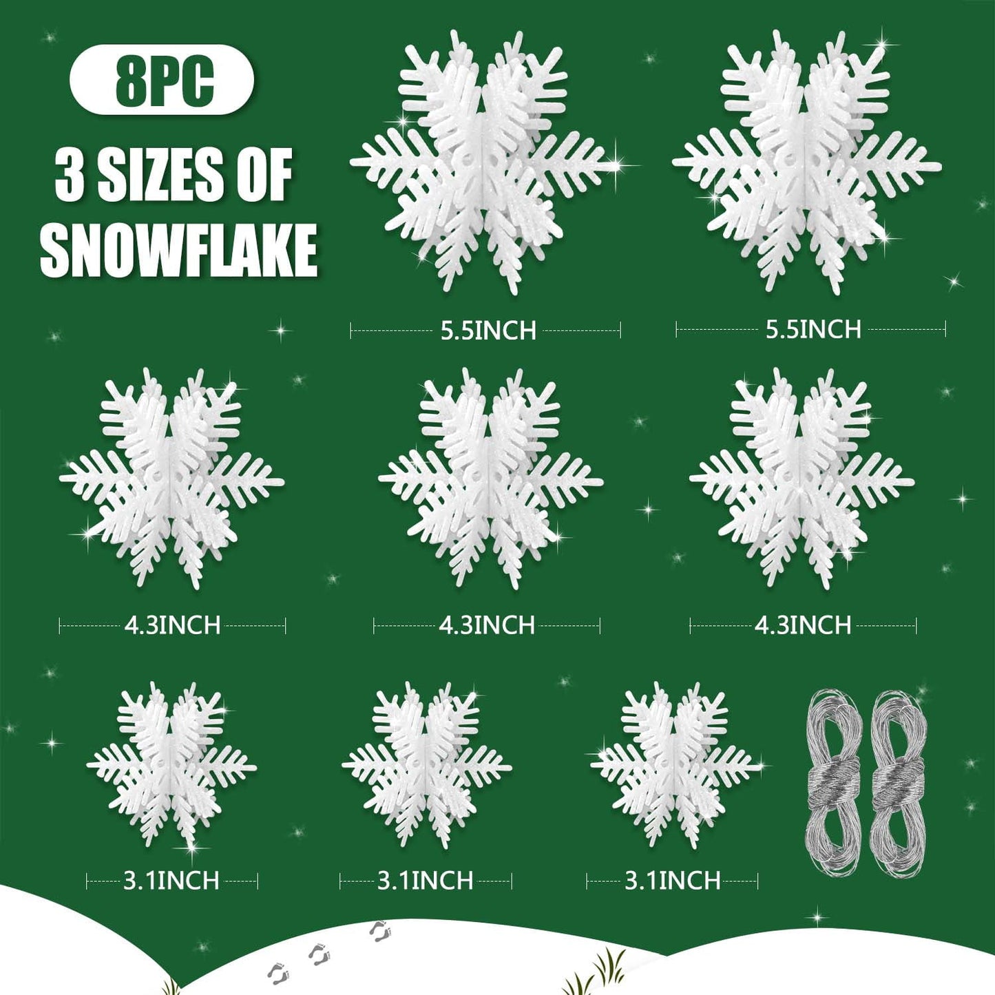Ayieyill 8 Pcs Snowflake Decorations, Snowflake Christmas Decoration Indoor, Winter 3D Snowflake Christmas Tabletop Decor