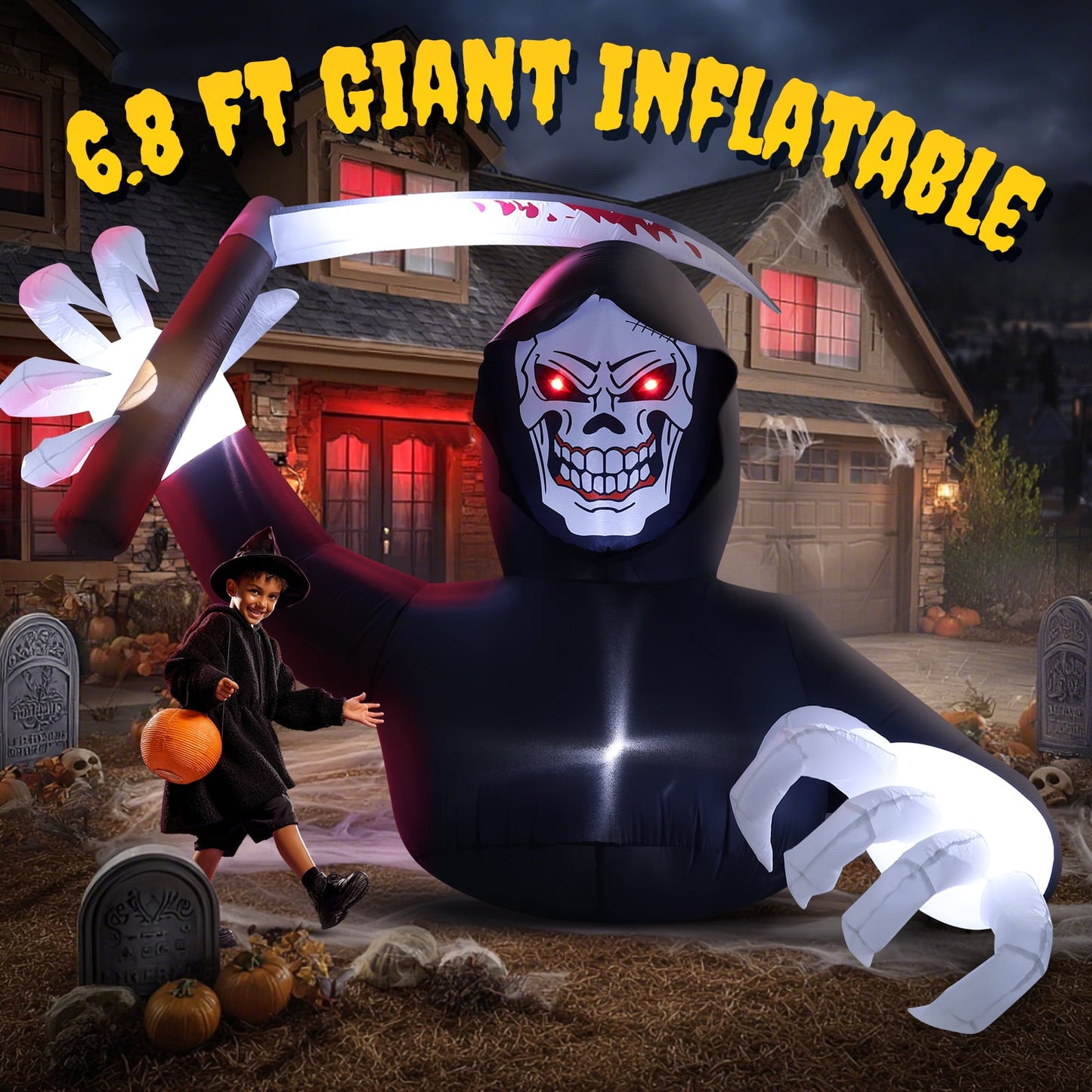 Ayieyill 5.9FT Halloween Inflatables Grim Reaper with LED Lights Halloween Blow Up Yard Decorations