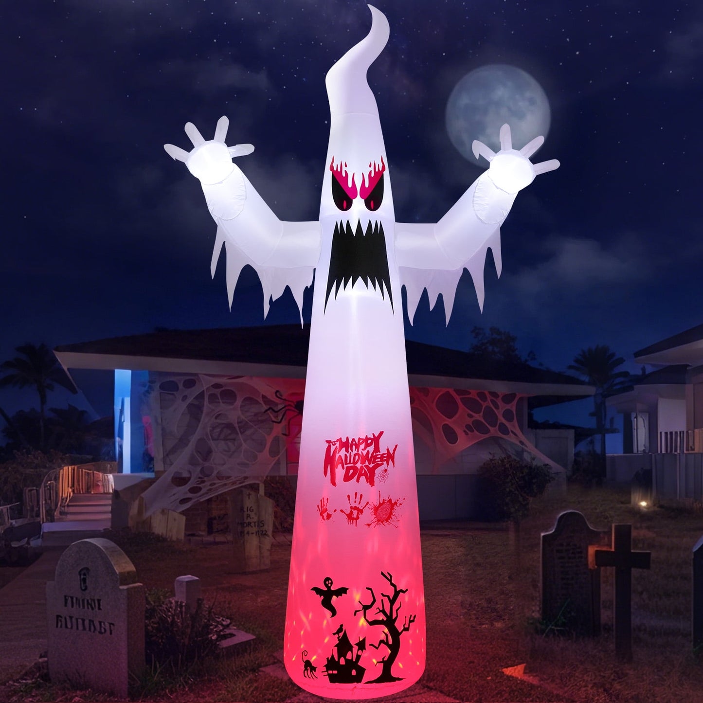 Ayieyill 10FT Halloween Inflatables Blow up LED Giant Red Ghost for Outdoor Halloween Yard Inflatables Garden Yard Lawn