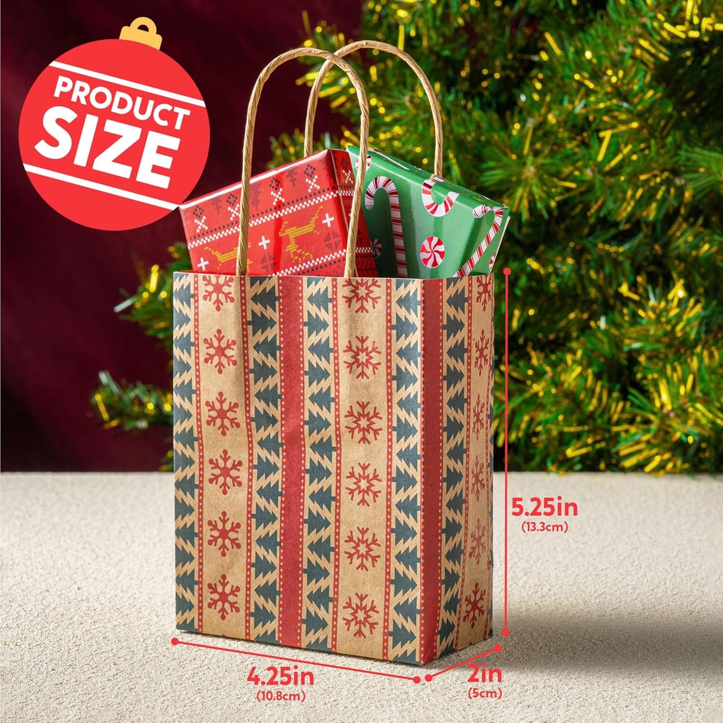 Ayieyill 12pcs Christmas Kraft Gift Bags with Handle, Christmas Paper Gift Treat Bags Bulk, Goodie Bags for Holiday Decor