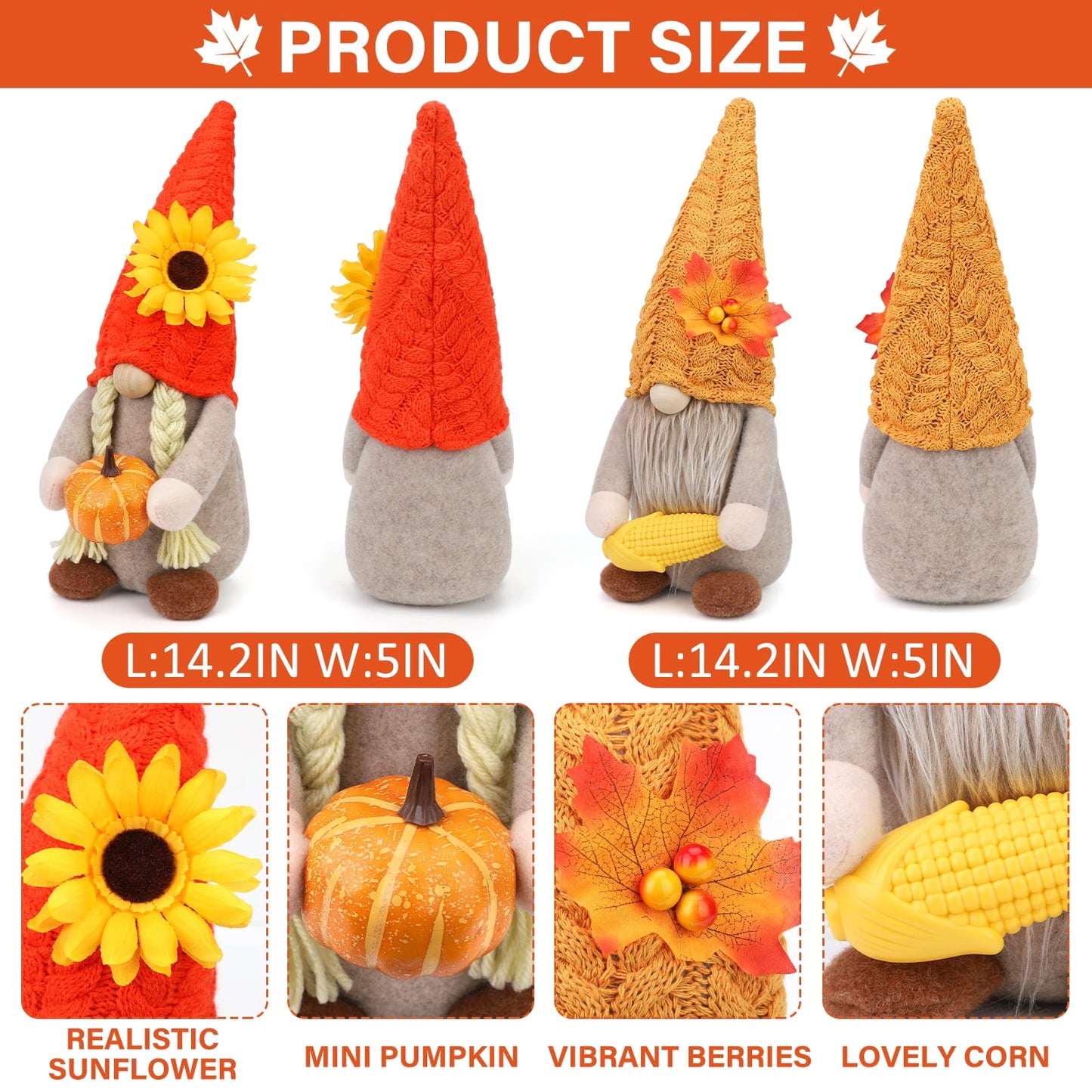 Ayieyill 2Pack Thanksgiving Gnomes Fall Decorations Gnomes Hold Pumpkin Corn