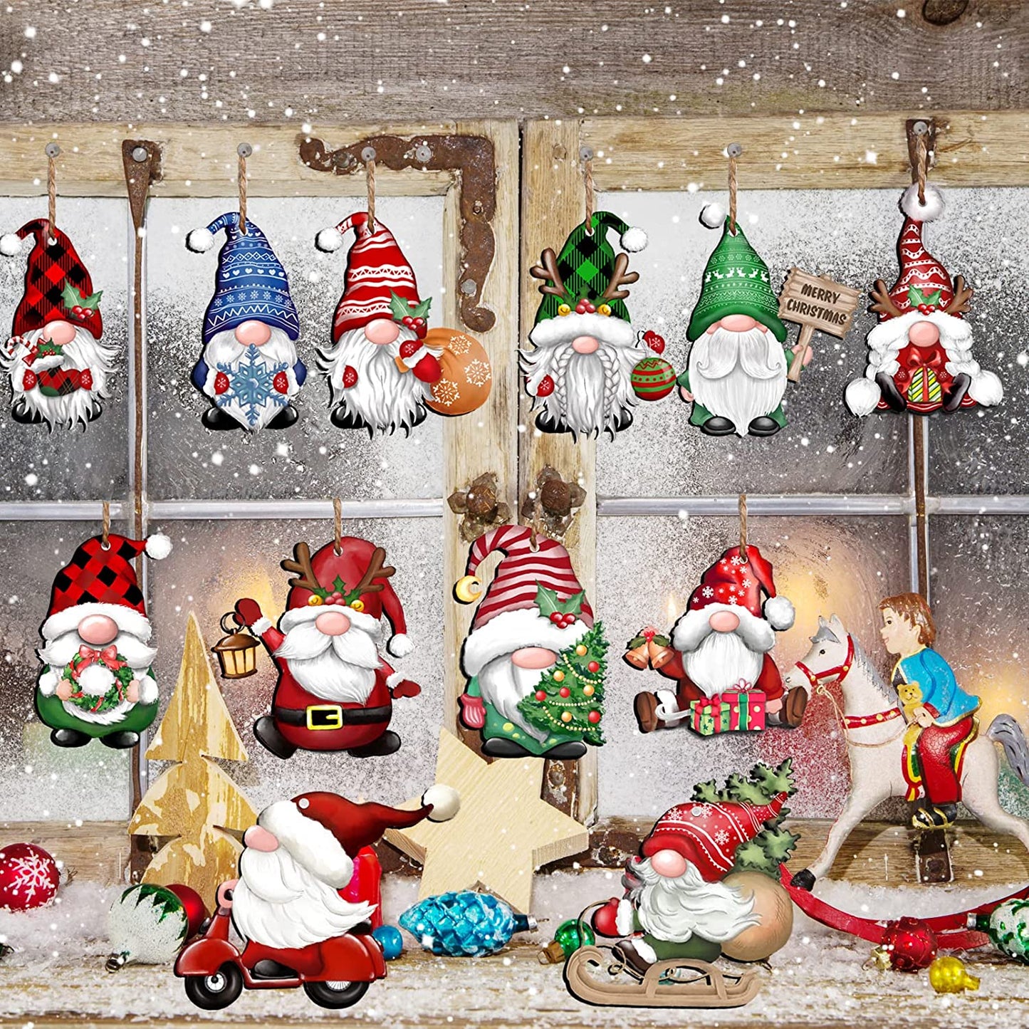 Ayieyill 24 Pieces Christmas Wooden Ornaments, Christmas Tree Ornaments Wood Hanging Decor