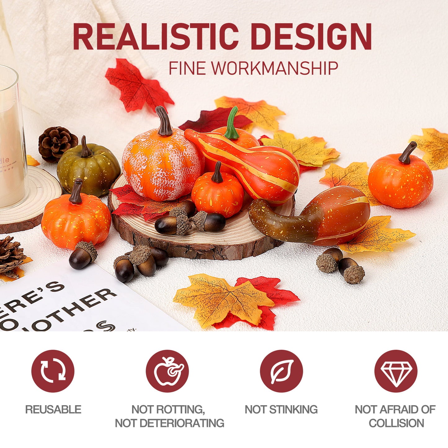 Ayieyill 50 PCS Fall Garland Maple Leaf Artificial Pumpkins and Gourds Set