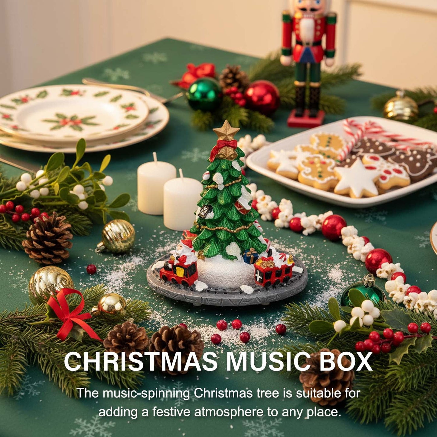 Ayieyill Merry Christmas Music Box Resin Christmas Tree Music Box for Christmas Table Decorations Indoor - 5.9"