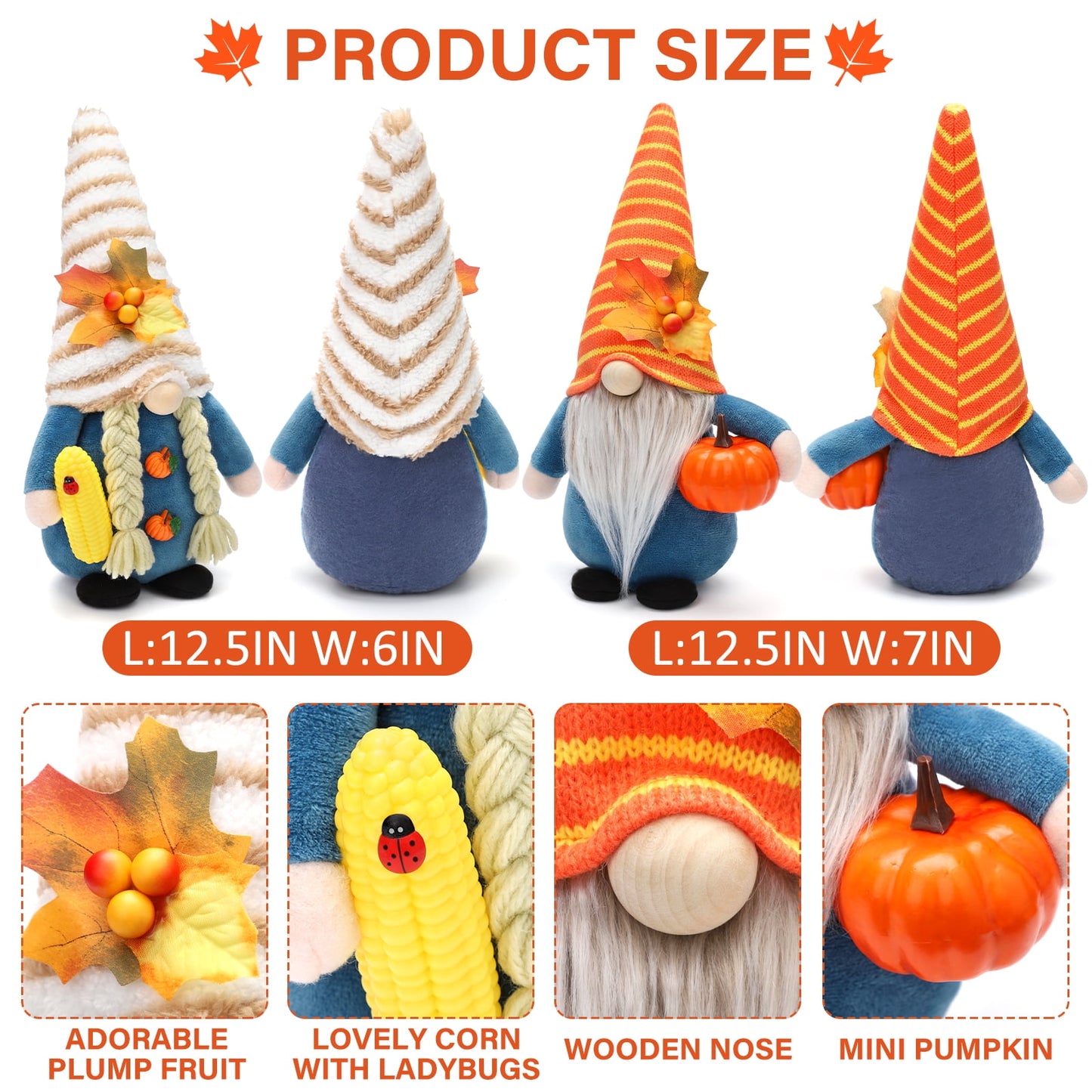Ayieyill Thanksgiving Gnome Decorations, 2Pack Handmade Fall Harvest Gnome Plush