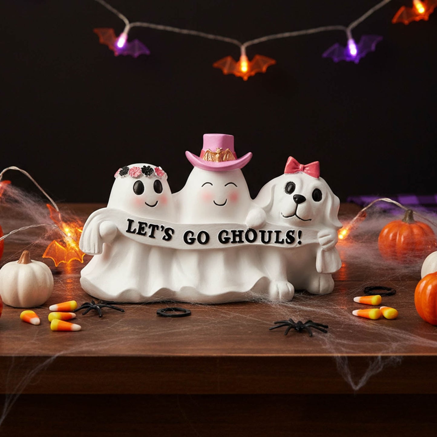 Ayieyill Halloween Ghost Decor, Resin Tabletop Halloween Indoor Decor, Pink Ghost Halloween Decor for Halloween Gift