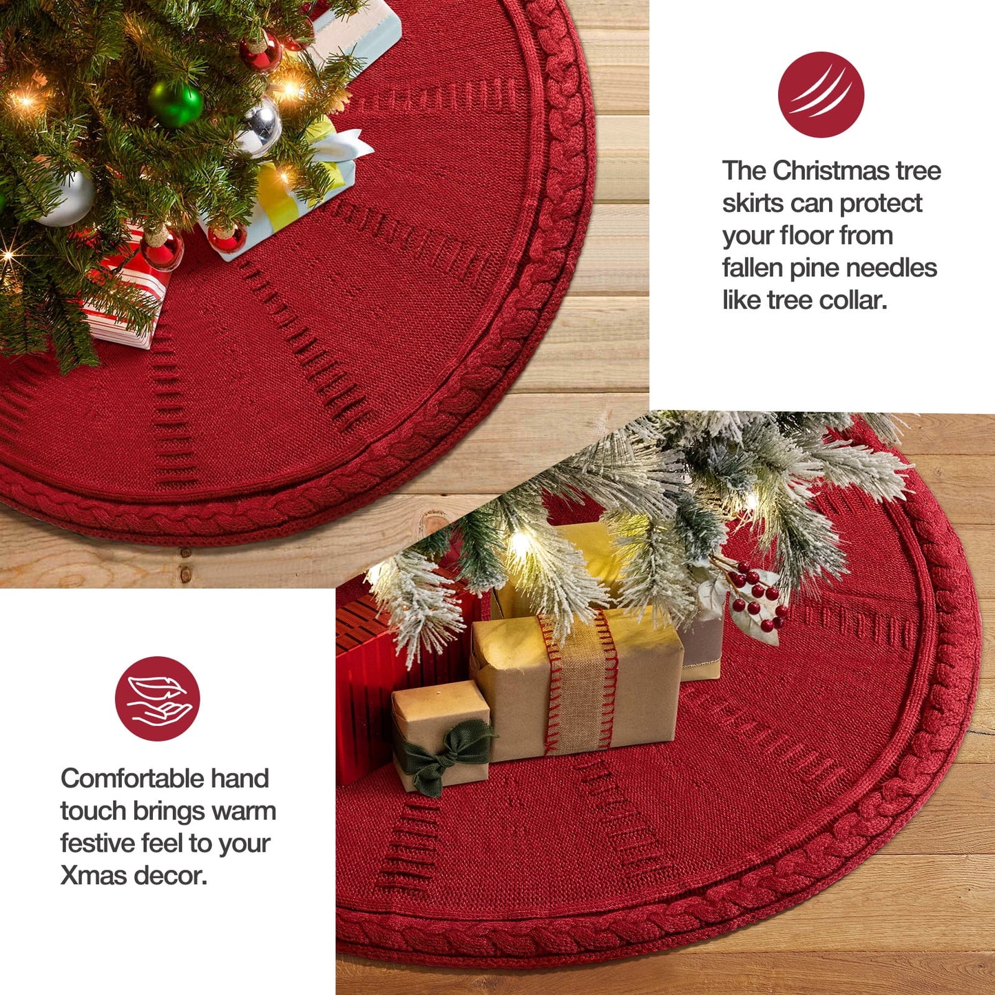 Ayieyill Christmas Tree Skirt, 48 inches White Tree Skirt Luxury Cable Knit Knitted Thick Rustic Xmas Tree Skirt Christmas Decoration, Cream