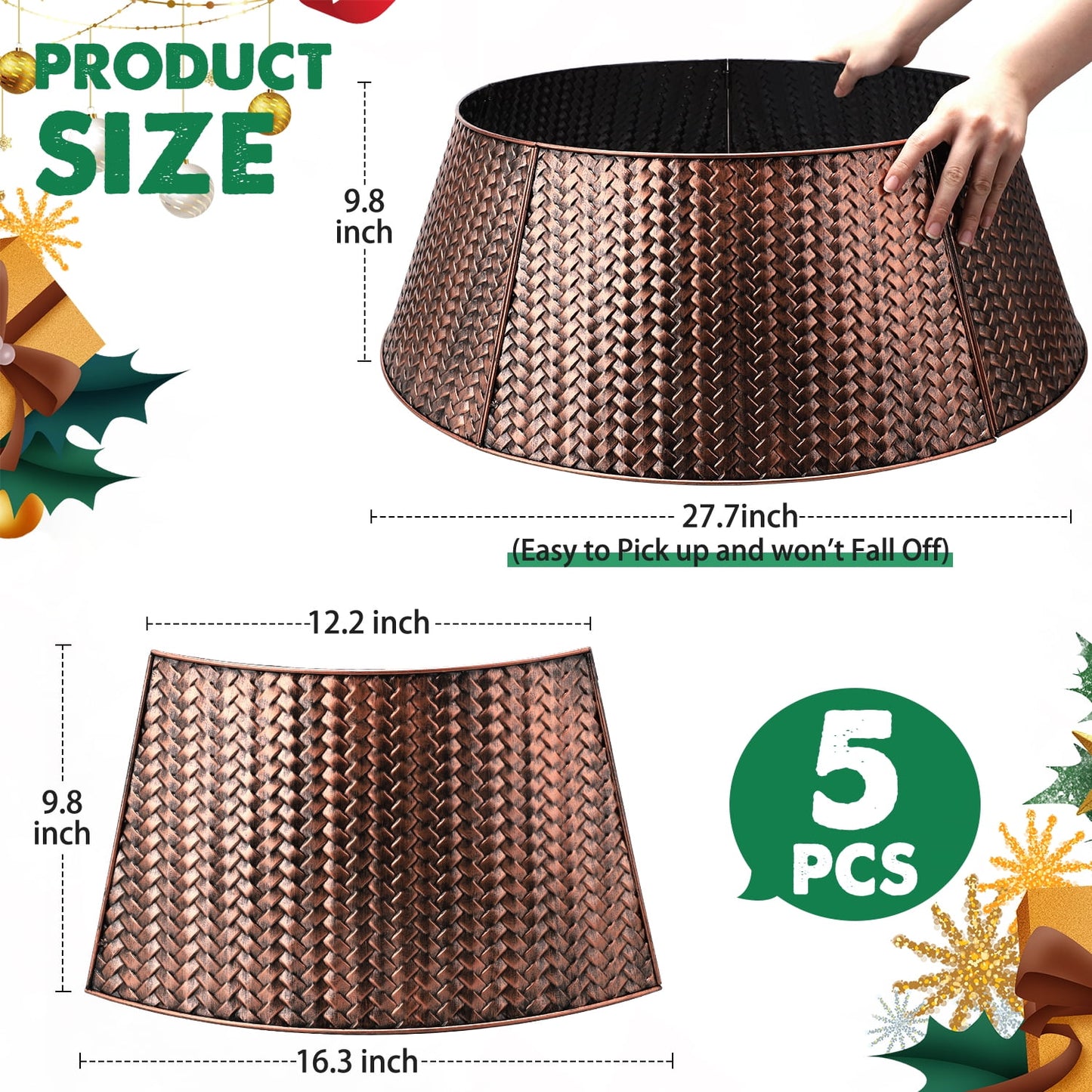 Ayieyill 28" Christmas Tree Collar,  Christmas Tree Collar Basket Skirt for Large Christmas Tree, Tree Skirt Accessory | Metal