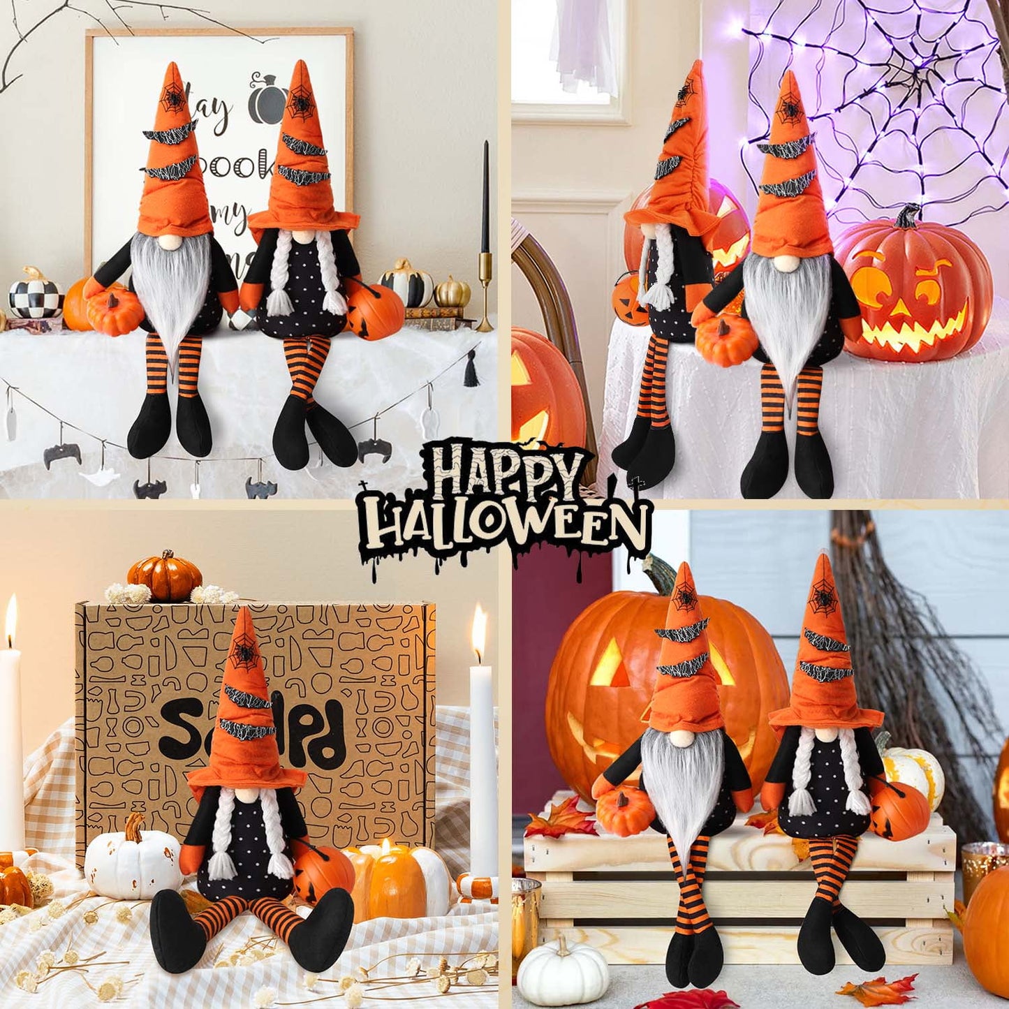 Ayieyill 2 Pack Halloween Gnomes Plush Decor, Halloween Gnome Decoration Gifts