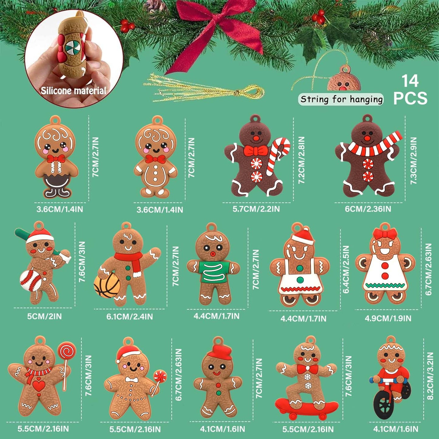 Ayieyill 14pcs Gingerbread Christmas Ornaments Gingerbread Christmas Tree Decorations Holiday Decor