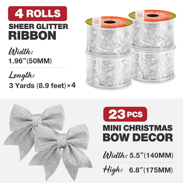 Ayieyill Christmas Tree Bows and Ribbon Decorations, Christmas Tree Decorations | 28Pcs