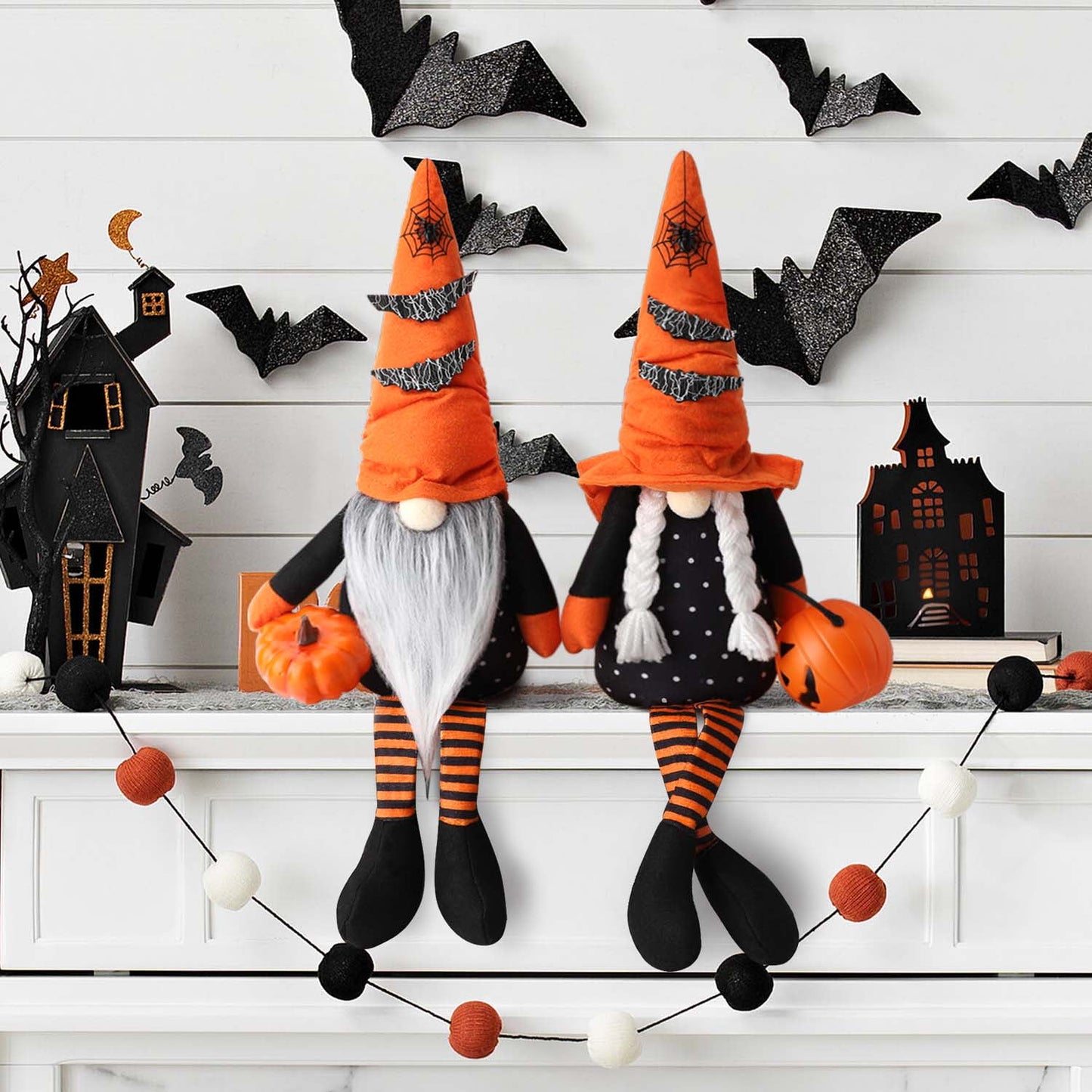 Ayieyill 2 Pack Halloween Gnomes Plush Decor, Halloween Gnome Decoration Gifts